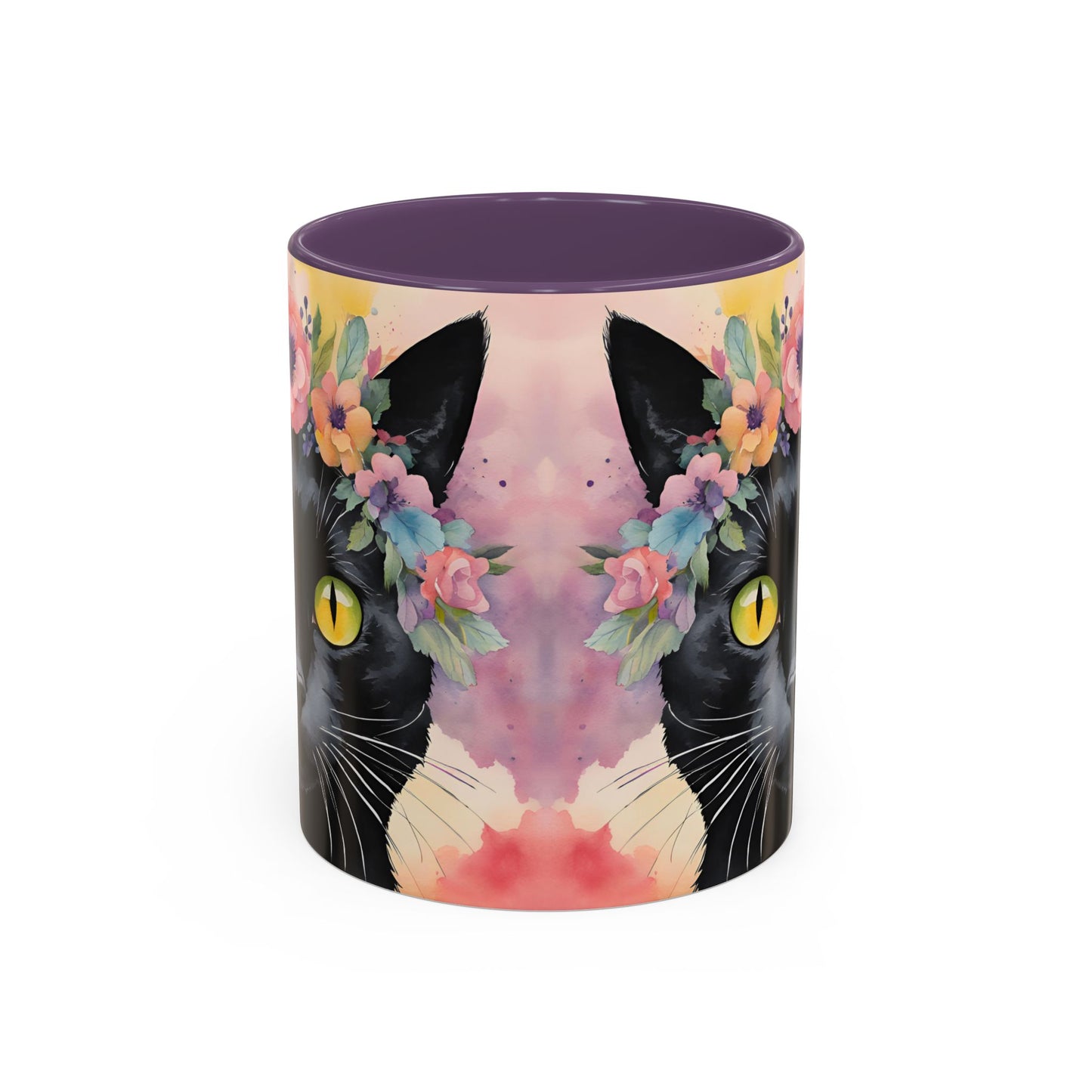 Floral Black Cat 02 Accent Coffee Mug - 11oz Perfect for Cat Lovers & Gifts