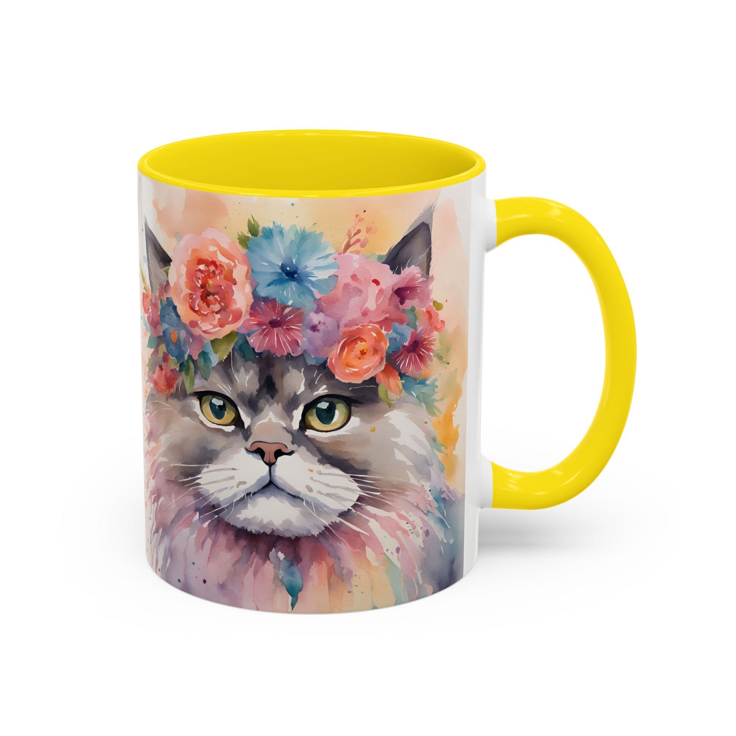 Floral Siamese Cat 03 Accent Coffee Mug - 11oz Perfect for Cat Lovers & Gifts