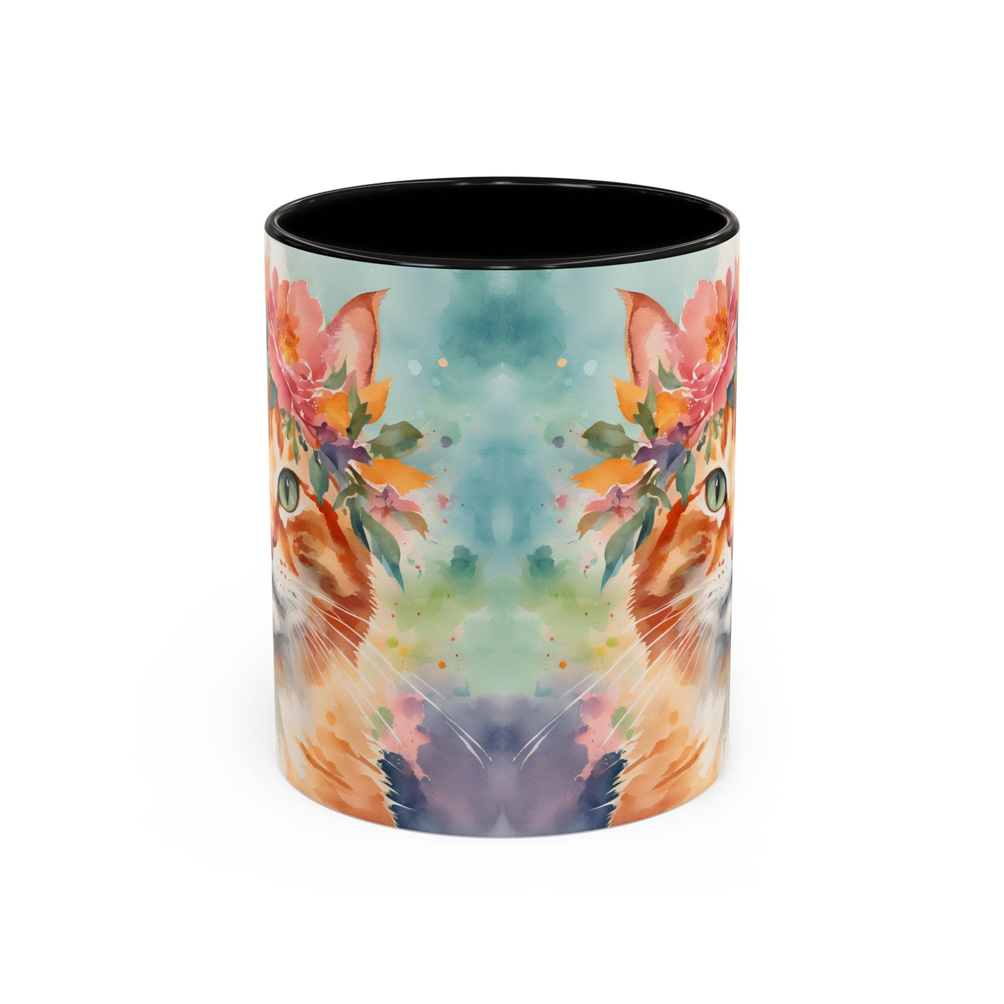 Floral Ginger Cat 02 Accent Coffee Mug - 11oz Perfect for Cat Lovers & Gifts