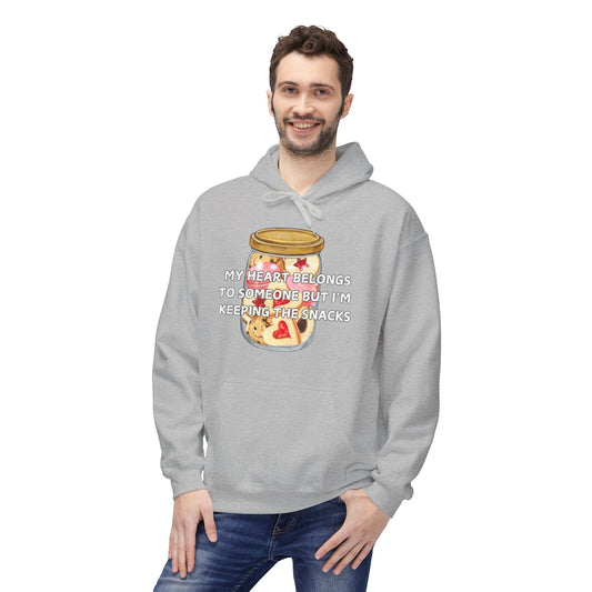 My Heart Belongs To Someone But I’m Keeping The Snacks Mens Valentines Hoodie