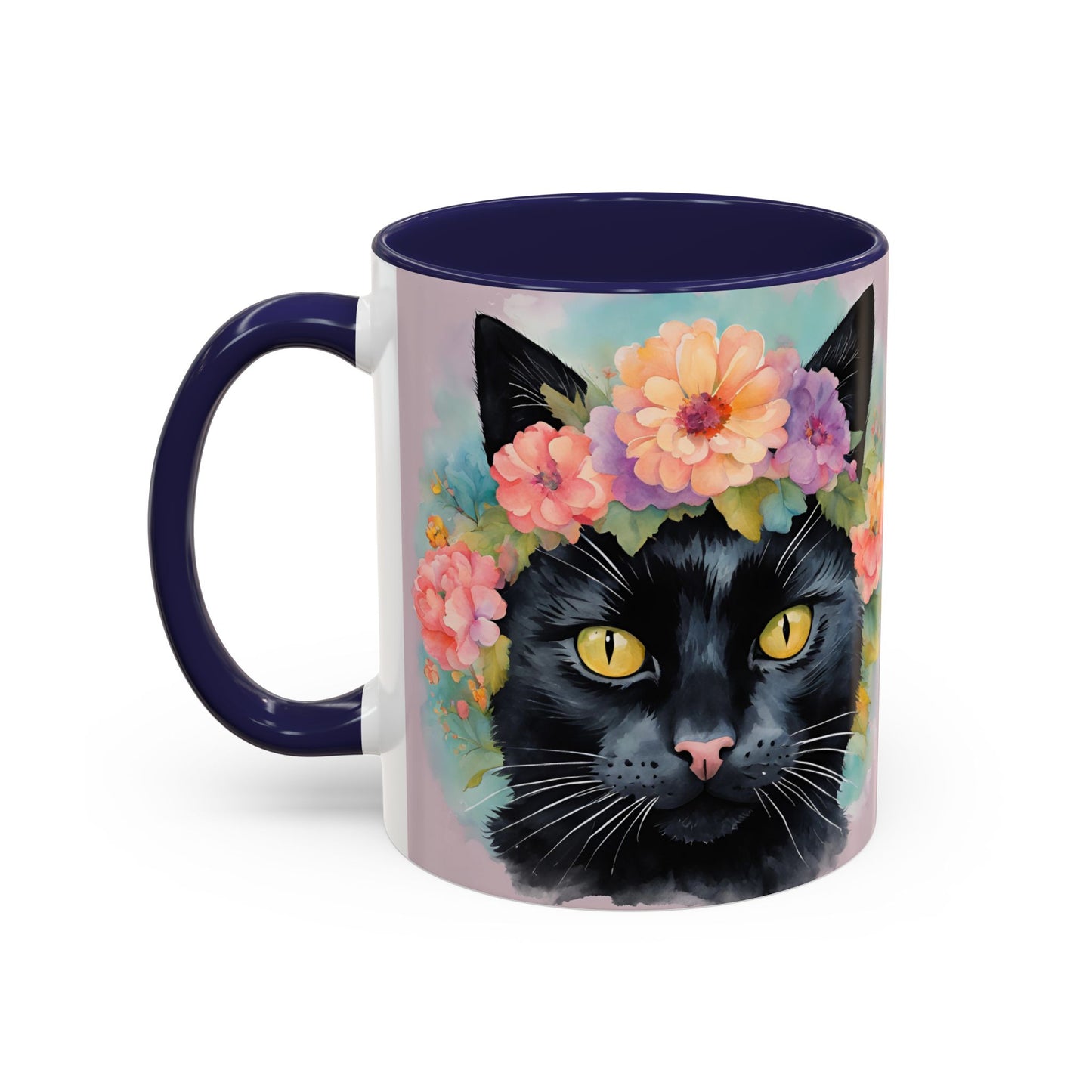 Floral Black Cat 01 Accent Coffee Mug - 11oz Perfect for Cat Lovers & Gifts