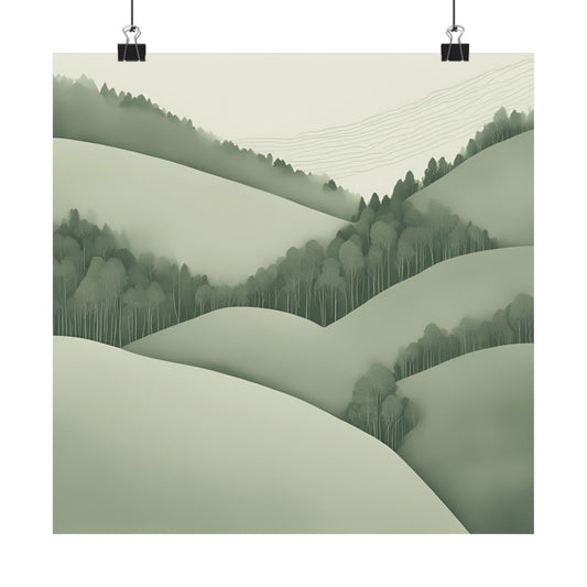 On The Hillside Green 22 Matte Square Posters