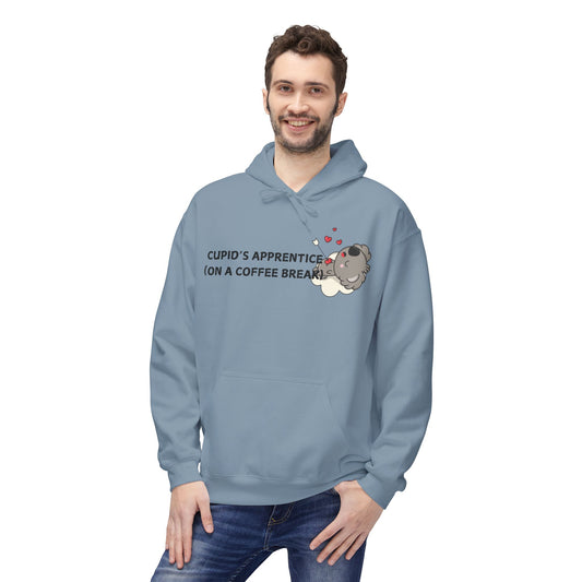 Cupid’s Apprentice (On A Coffee Break) Mens Valentines Hoodie