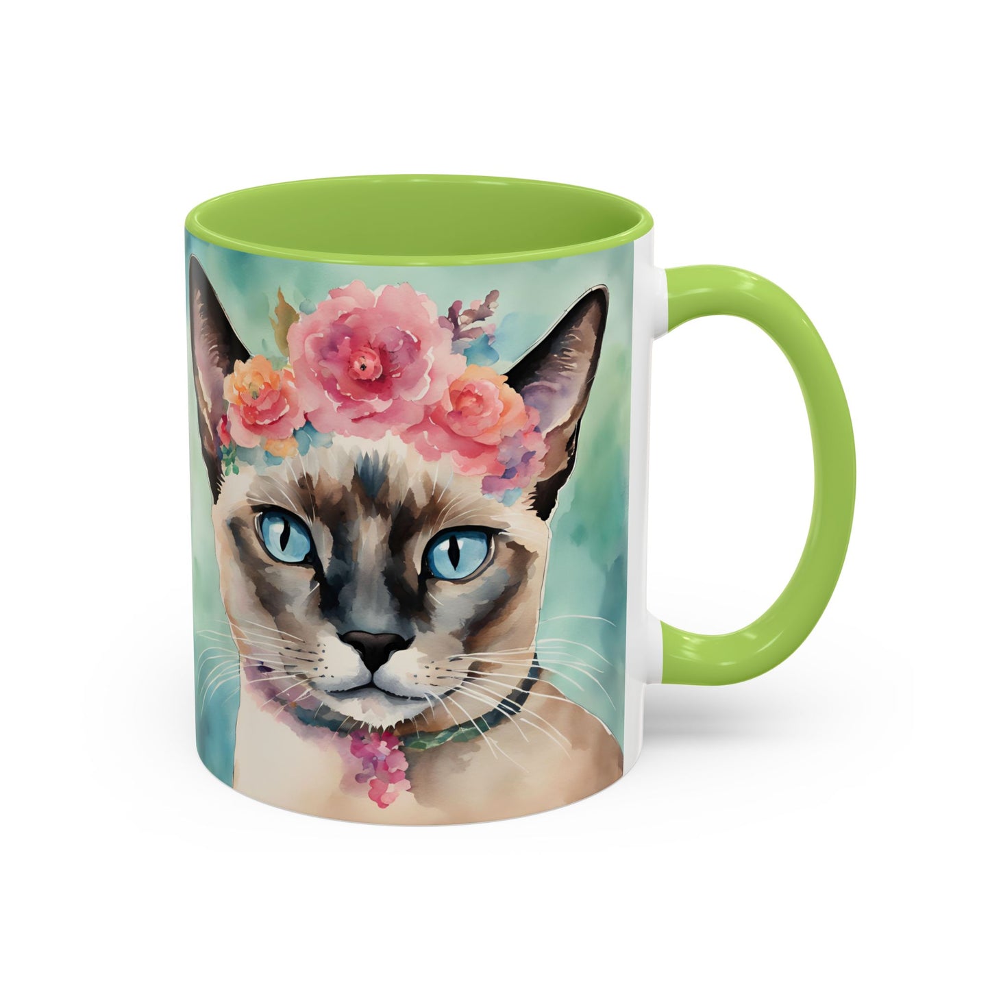 Floral Siamese Cat 01 Accent Coffee Mug - 11oz Perfect for Cat Lovers & Gifts