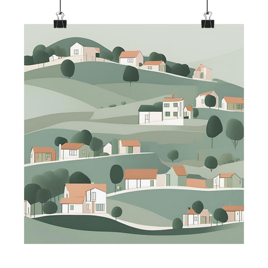On The Hillside Green 3 Matte Square Posters