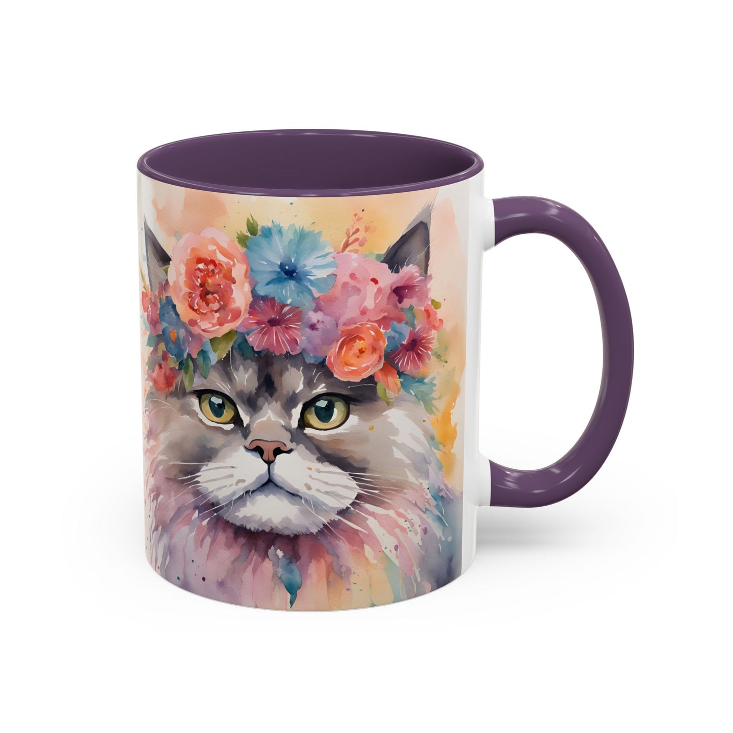 Floral Siamese Cat 03 Accent Coffee Mug - 11oz Perfect for Cat Lovers & Gifts