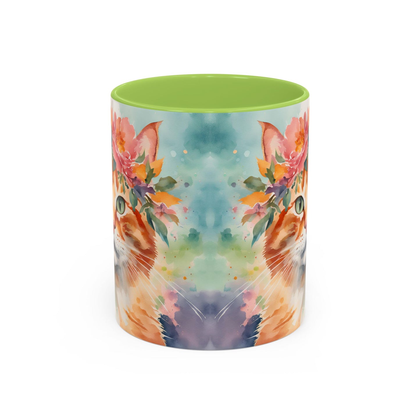 Floral Ginger Cat 02 Accent Coffee Mug - 11oz Perfect for Cat Lovers & Gifts