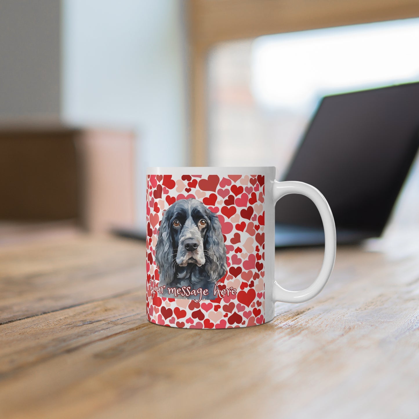 Personalized Pet Lovers Blue Roan Cocker Spaniel Valentines Mug Ceramic 11oz