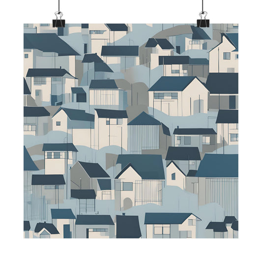 On The Hillside Blue 4 Matte Square Posters