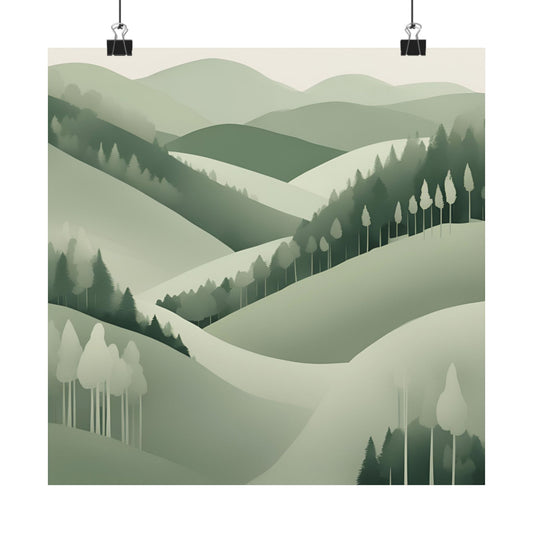 On The Hillside Green 11 Matte Square Posters