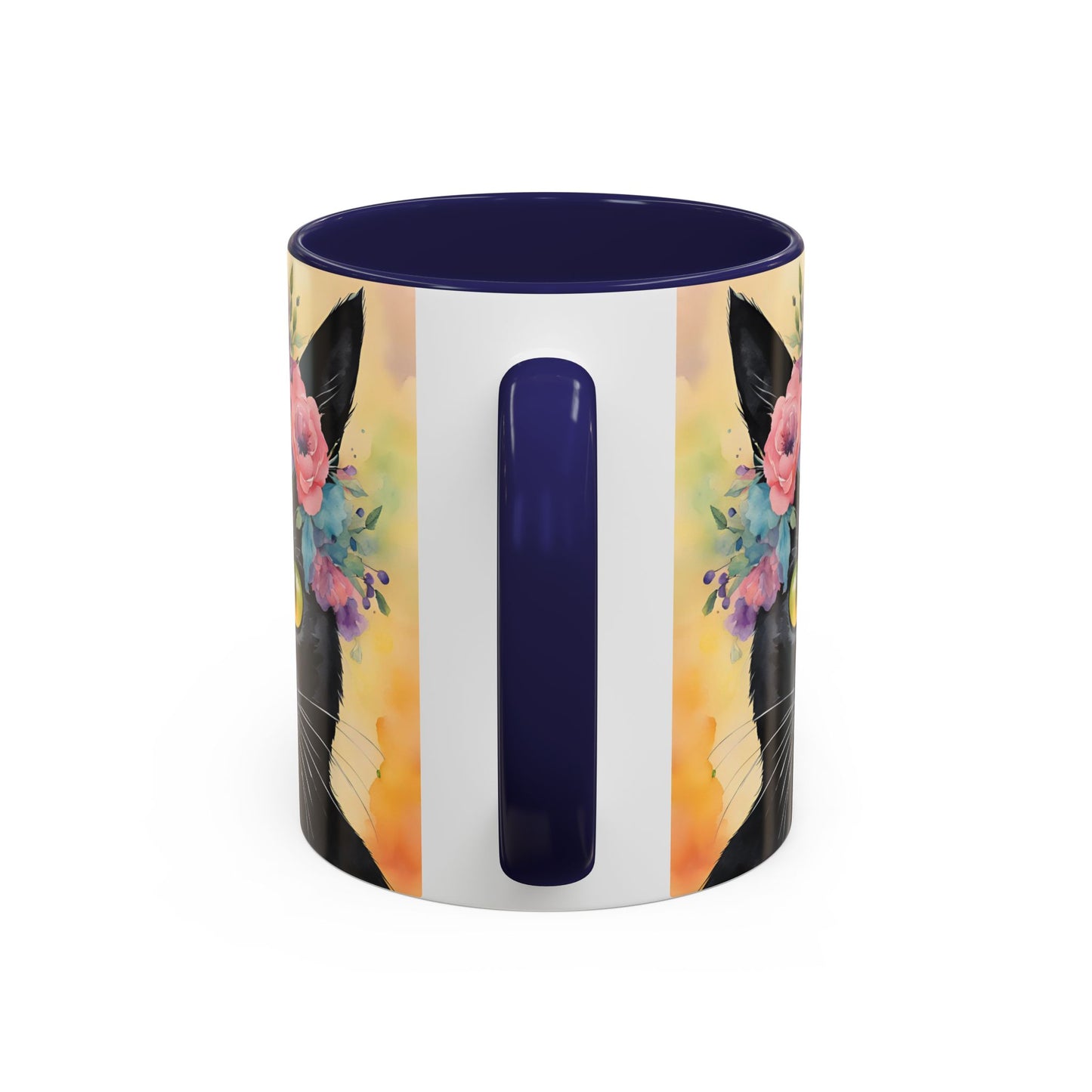 Floral Black Cat 02 Accent Coffee Mug - 11oz Perfect for Cat Lovers & Gifts