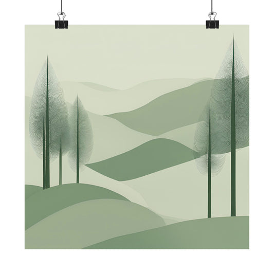 On The Hillside Green 14 Matte Square Posters