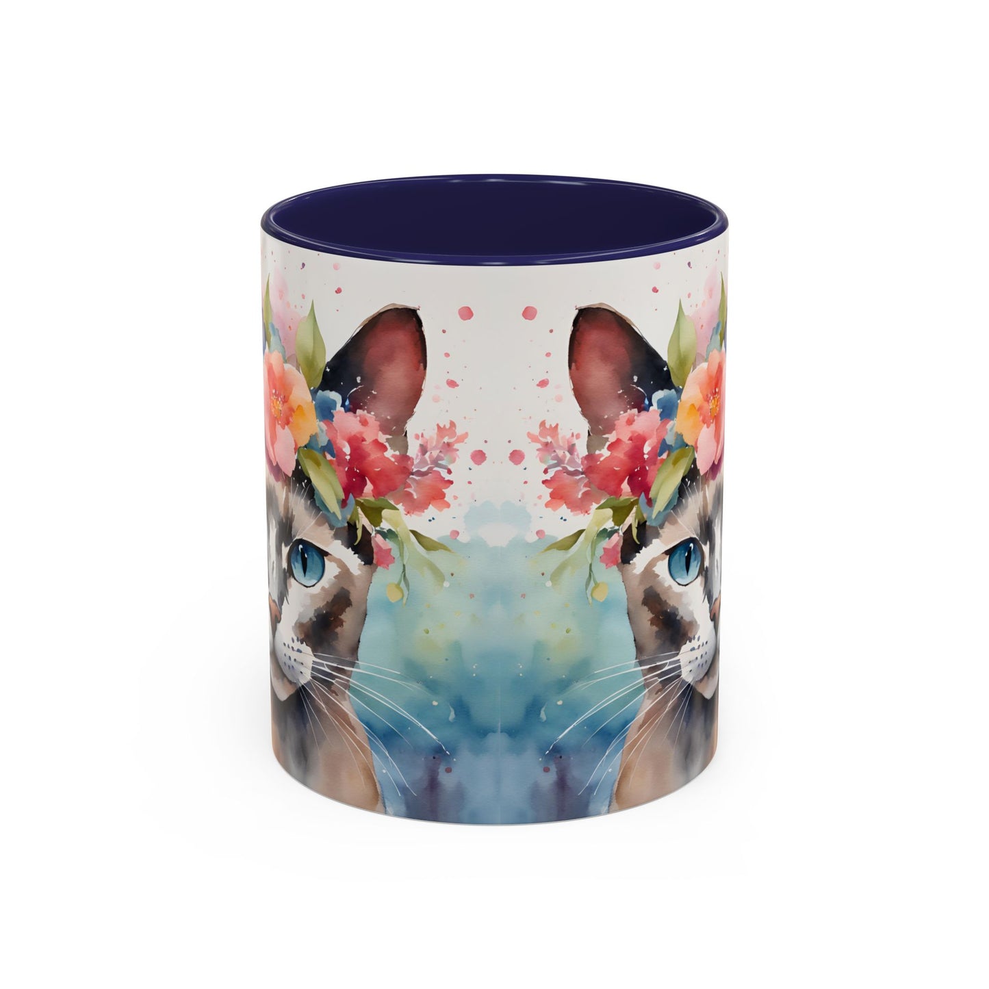 Floral Siamese Cat 03 Accent Coffee Mug - 11oz Perfect for Cat Lovers & Gifts