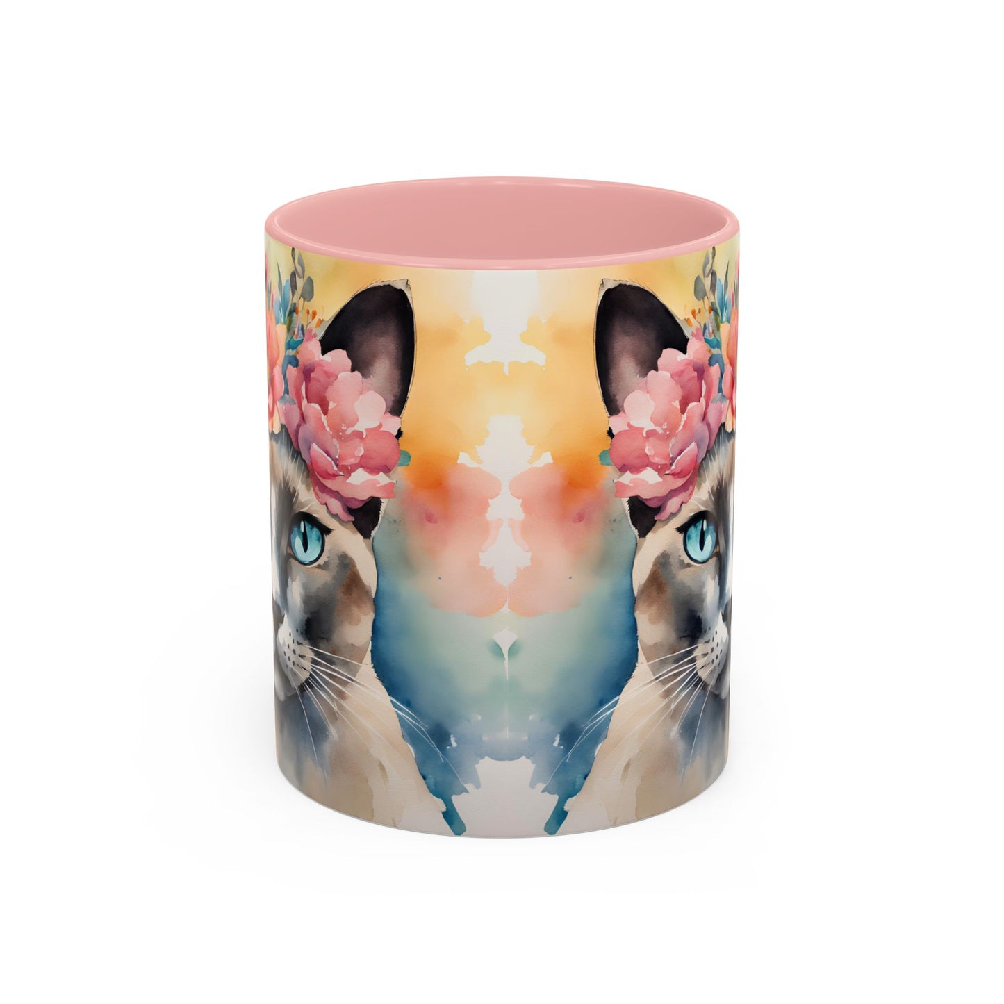 Floral Siamese Cat 02 Accent Coffee Mug - 11oz Perfect for Cat Lovers & Gifts