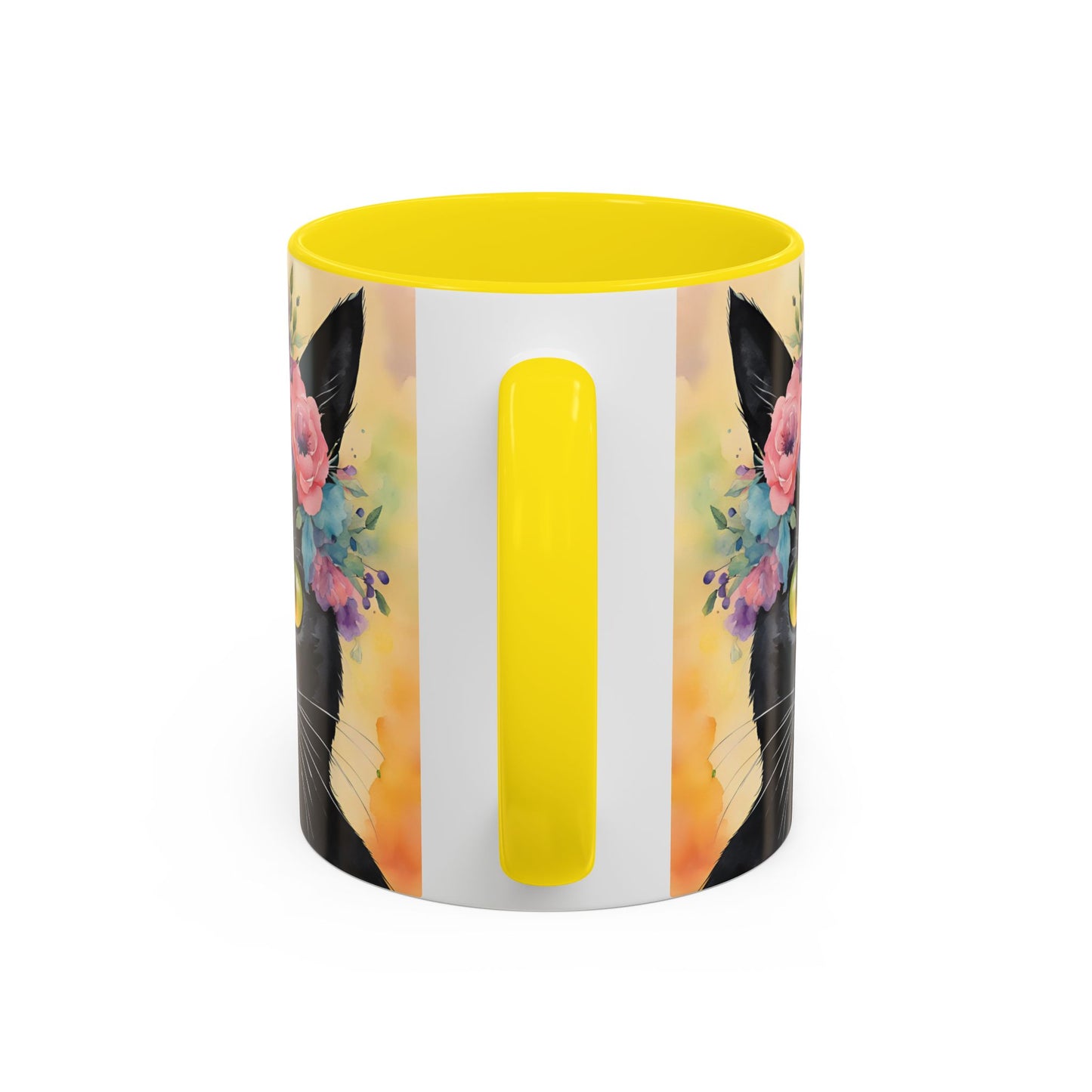 Floral Black Cat 02 Accent Coffee Mug - 11oz Perfect for Cat Lovers & Gifts