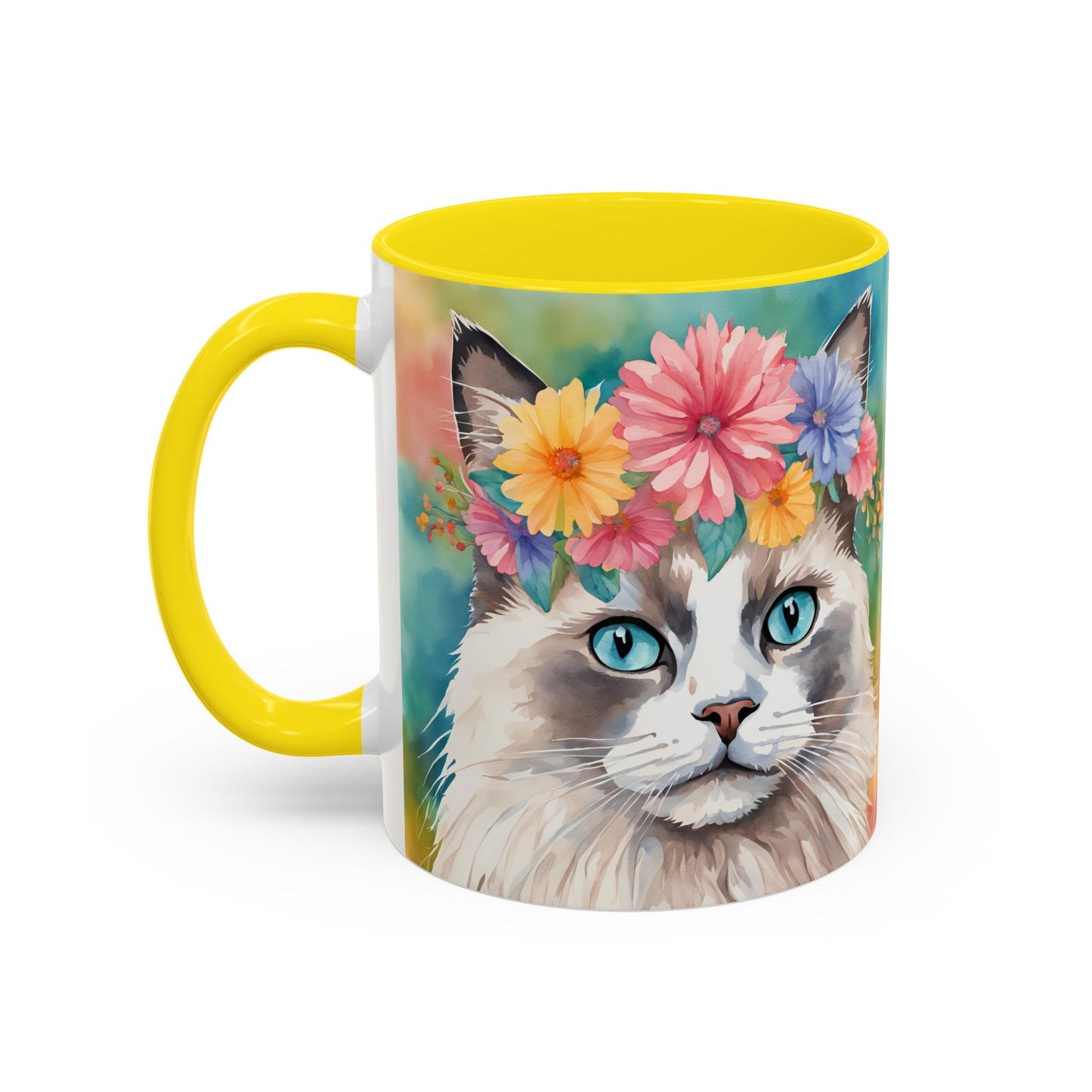 Floral Rag Doll Cat 01 Accent Coffee Mug - 11oz Perfect for Cat Lovers & Gifts