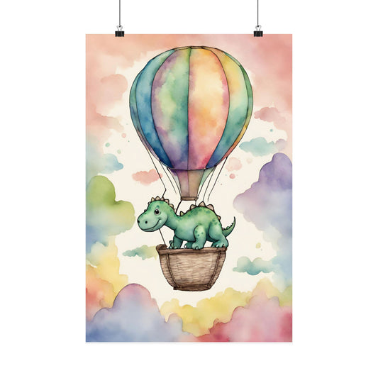 Nursery Dinosaur in a Hot Air Ballon 6 Matte Vertical Posters
