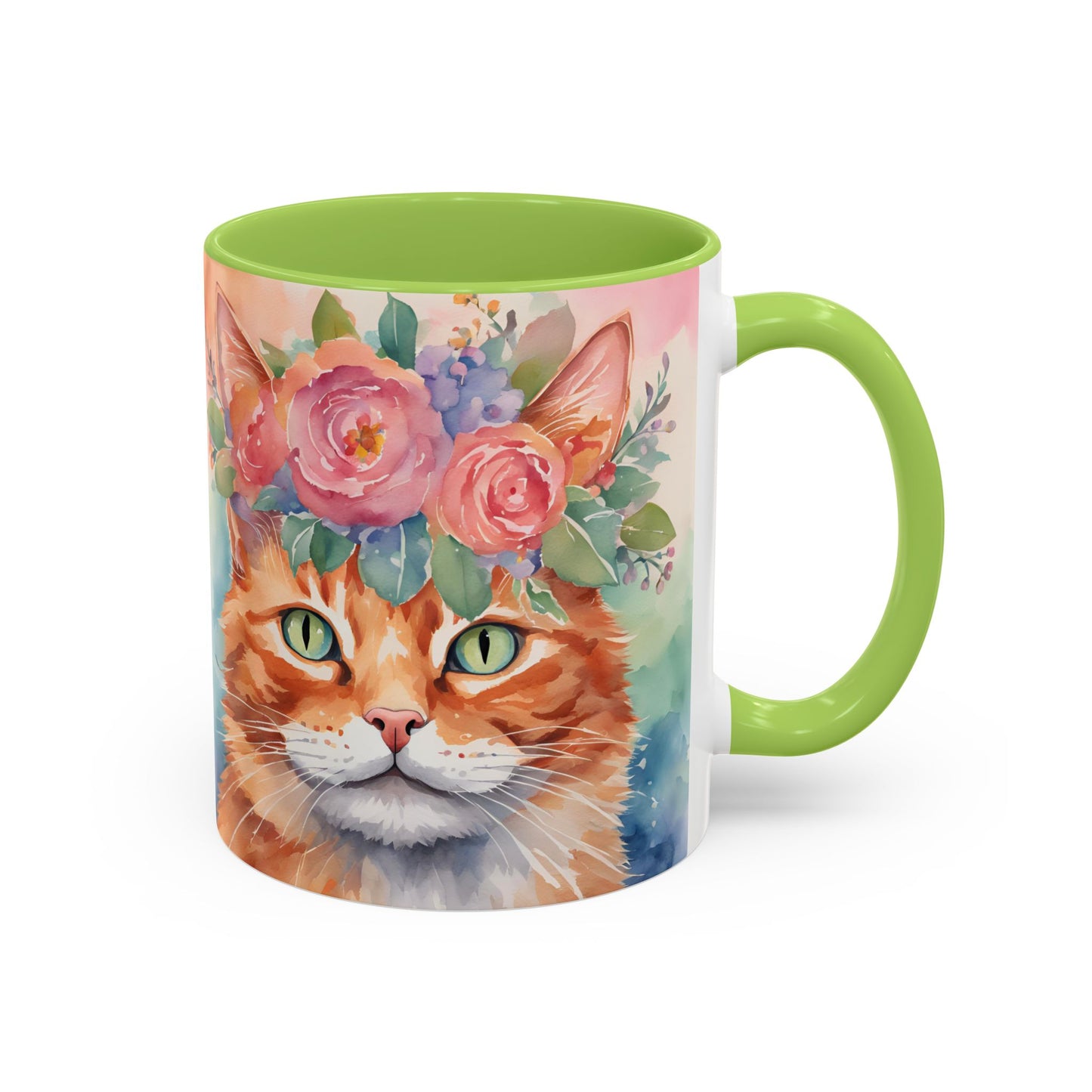 Floral Ginger Cat 01 Accent Coffee Mug - 11oz Perfect for Cat Lovers & Gifts