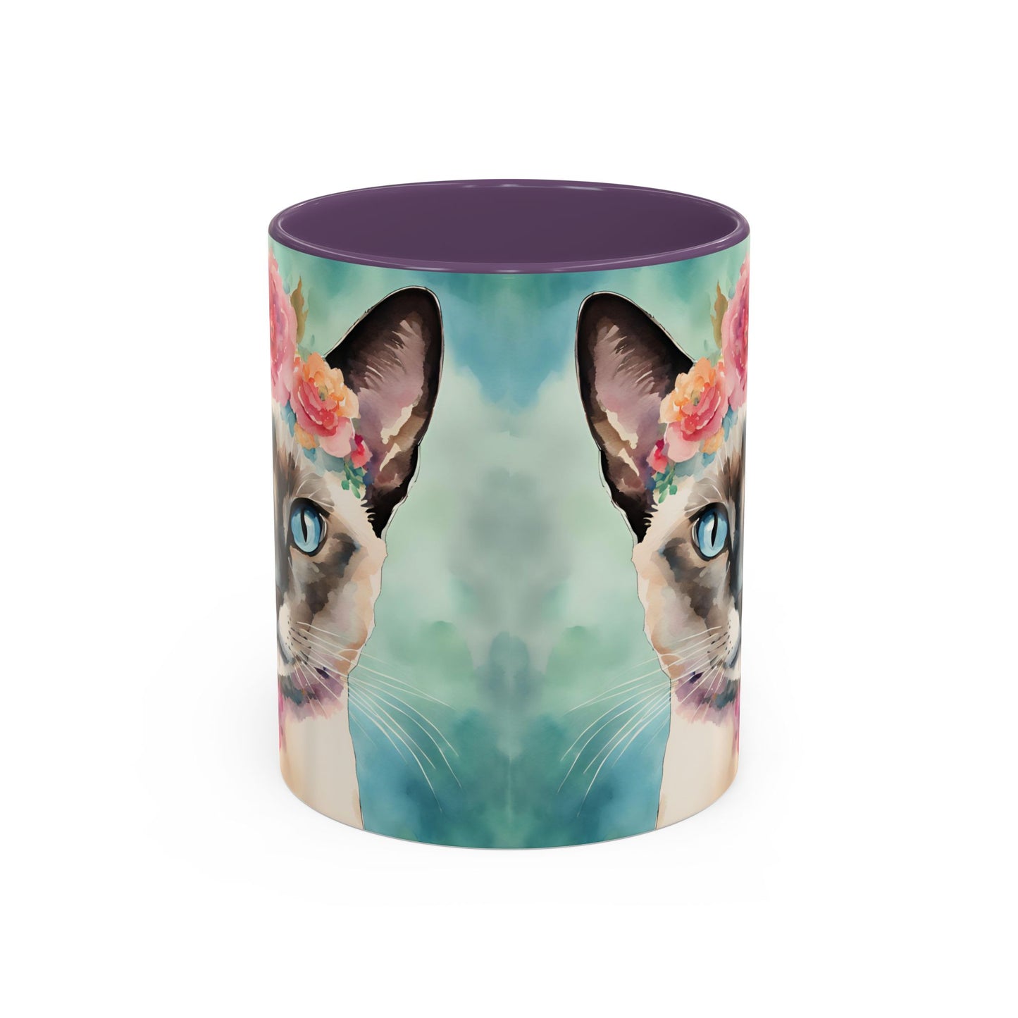 Floral Siamese Cat 01 Accent Coffee Mug - 11oz Perfect for Cat Lovers & Gifts