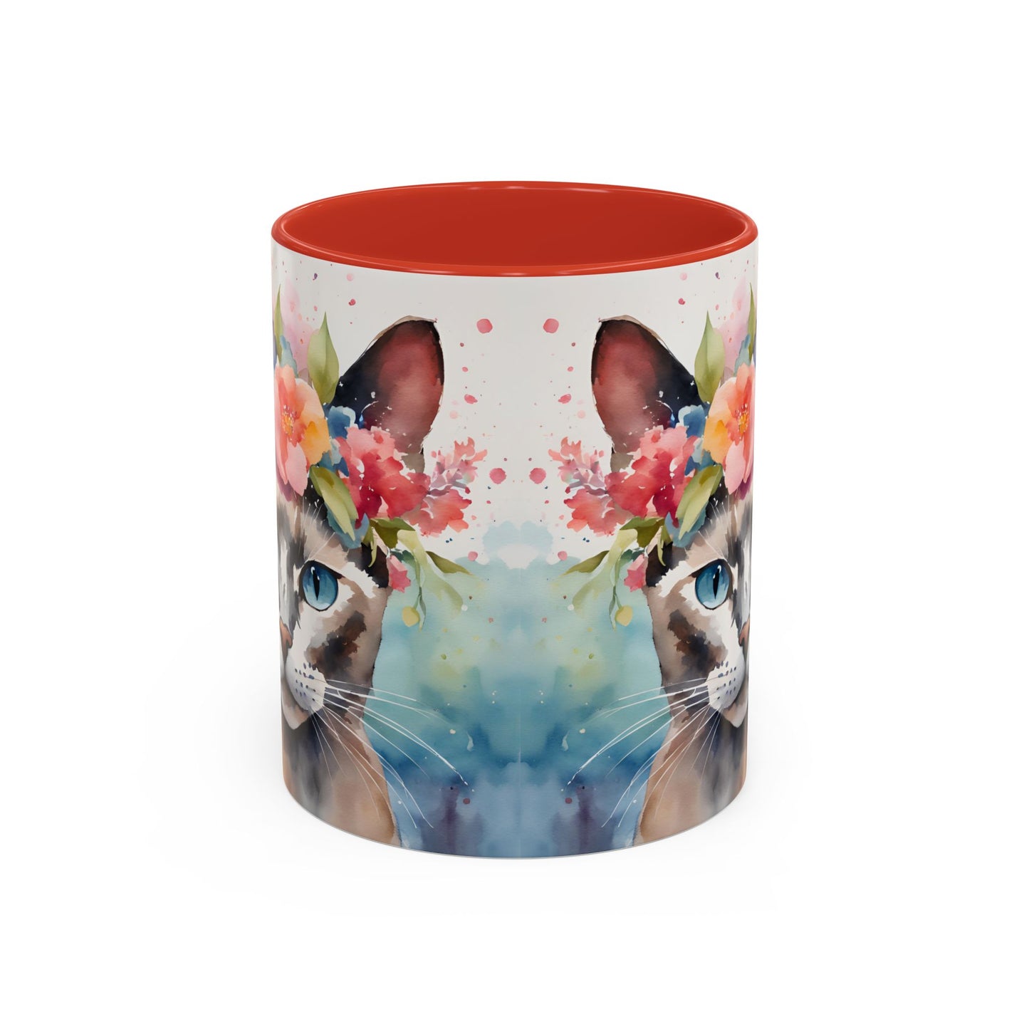Floral Siamese Cat 03 Accent Coffee Mug - 11oz Perfect for Cat Lovers & Gifts