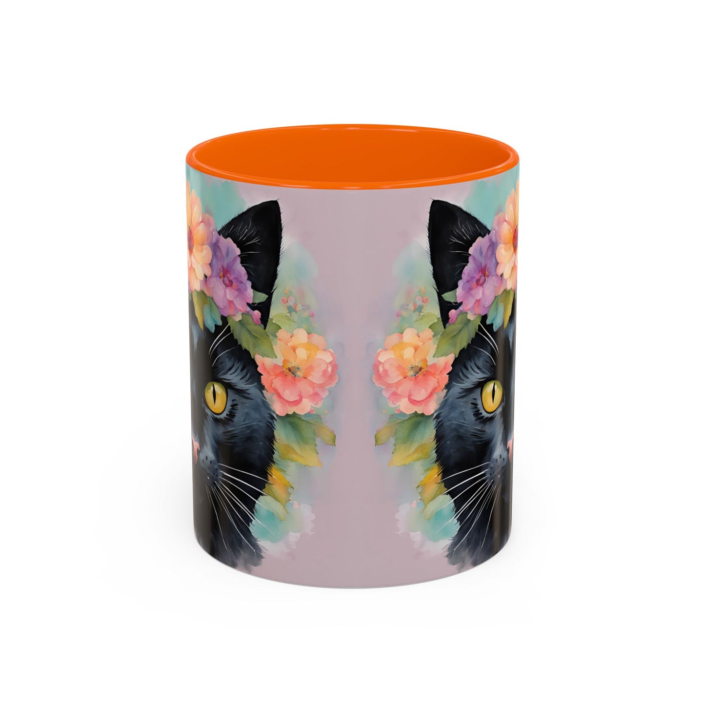 Floral Black Cat 01 Accent Coffee Mug - 11oz Perfect for Cat Lovers & Gifts