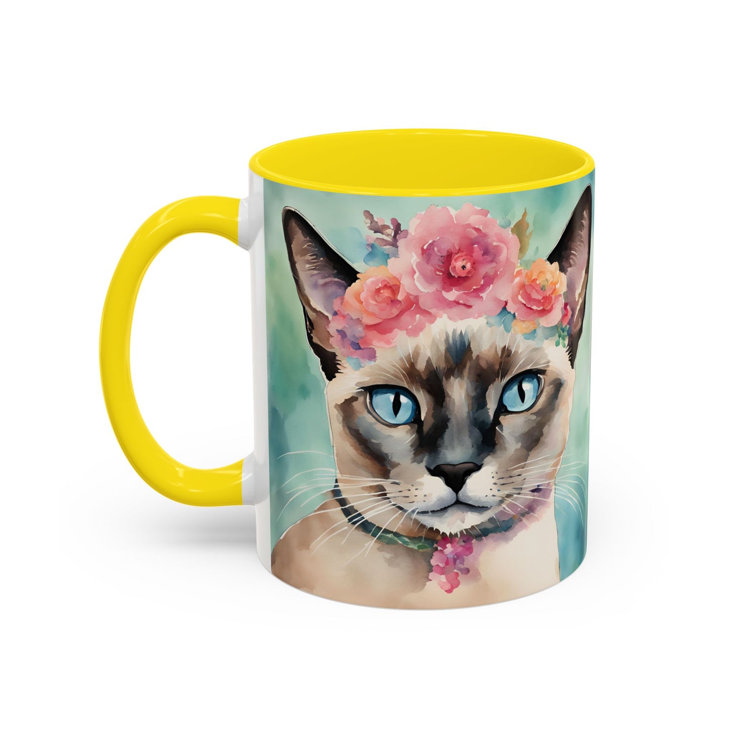 Floral Siamese Cat 01 Accent Coffee Mug - 11oz Perfect for Cat Lovers & Gifts