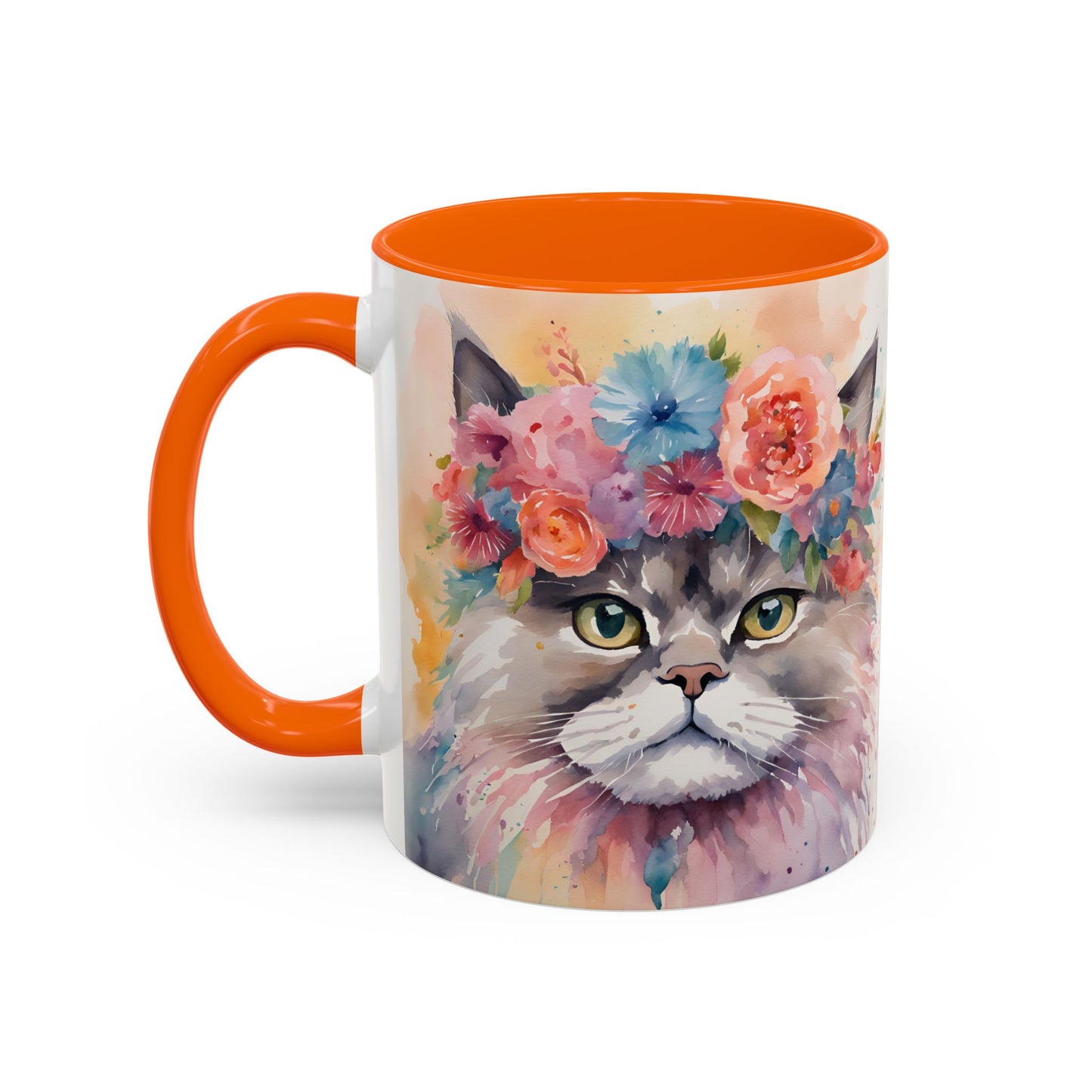Floral Siamese Cat 03 Accent Coffee Mug - 11oz Perfect for Cat Lovers & Gifts