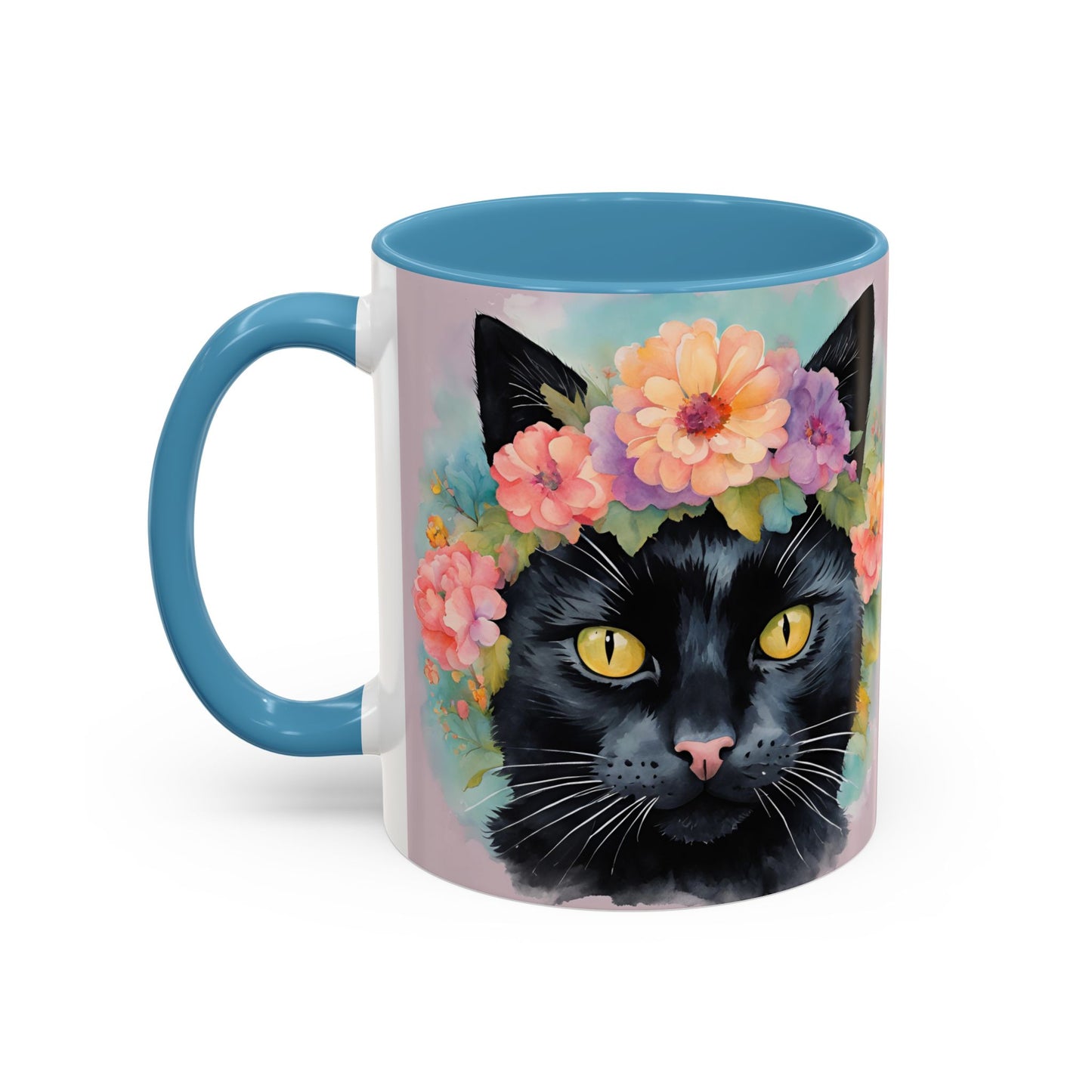 Floral Black Cat 01 Accent Coffee Mug - 11oz Perfect for Cat Lovers & Gifts