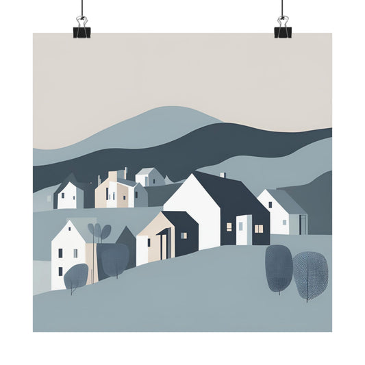 On The Hillside Blue 1 Matte Square Posters