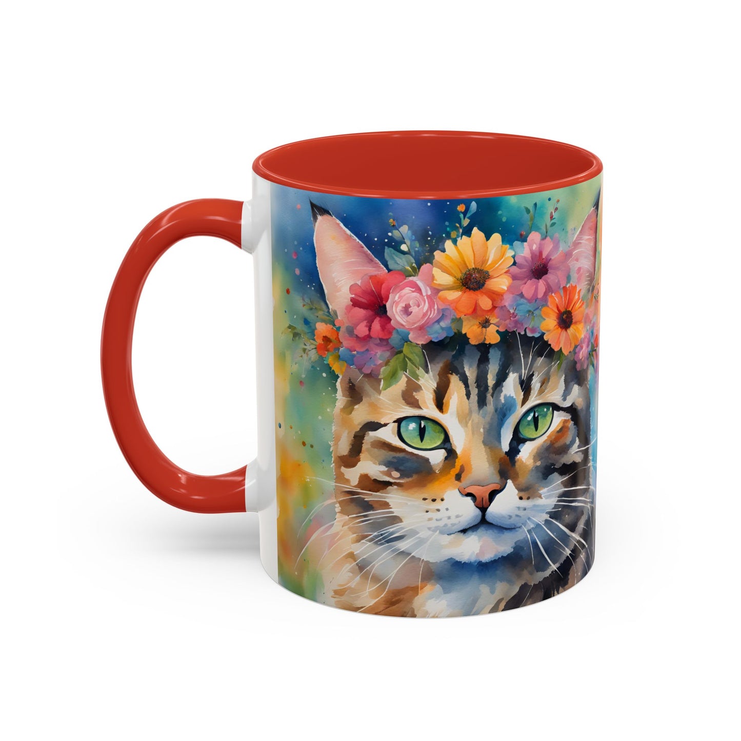 Floral Tabby Cat 04 Accent Coffee Mug - 11oz Perfect for Cat Lovers & Gifts