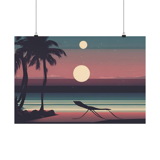 Retro beach at night 1 Matte Horizontal Posters