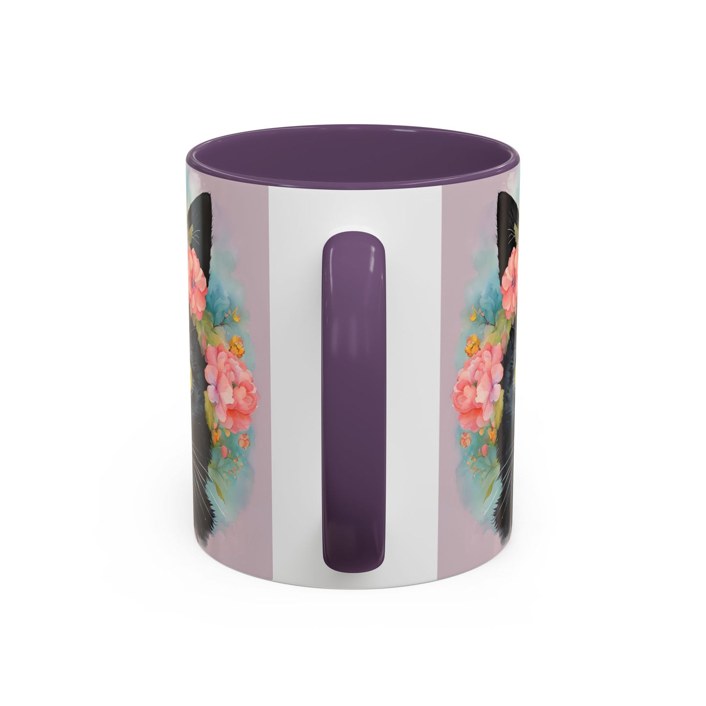 Floral Black Cat 01 Accent Coffee Mug - 11oz Perfect for Cat Lovers & Gifts