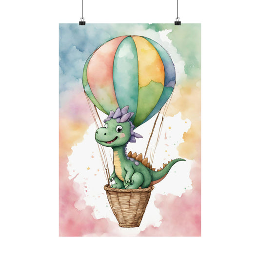 Nursery Dinosaur in a Hot Air Ballon 1 Matte Vertical Posters
