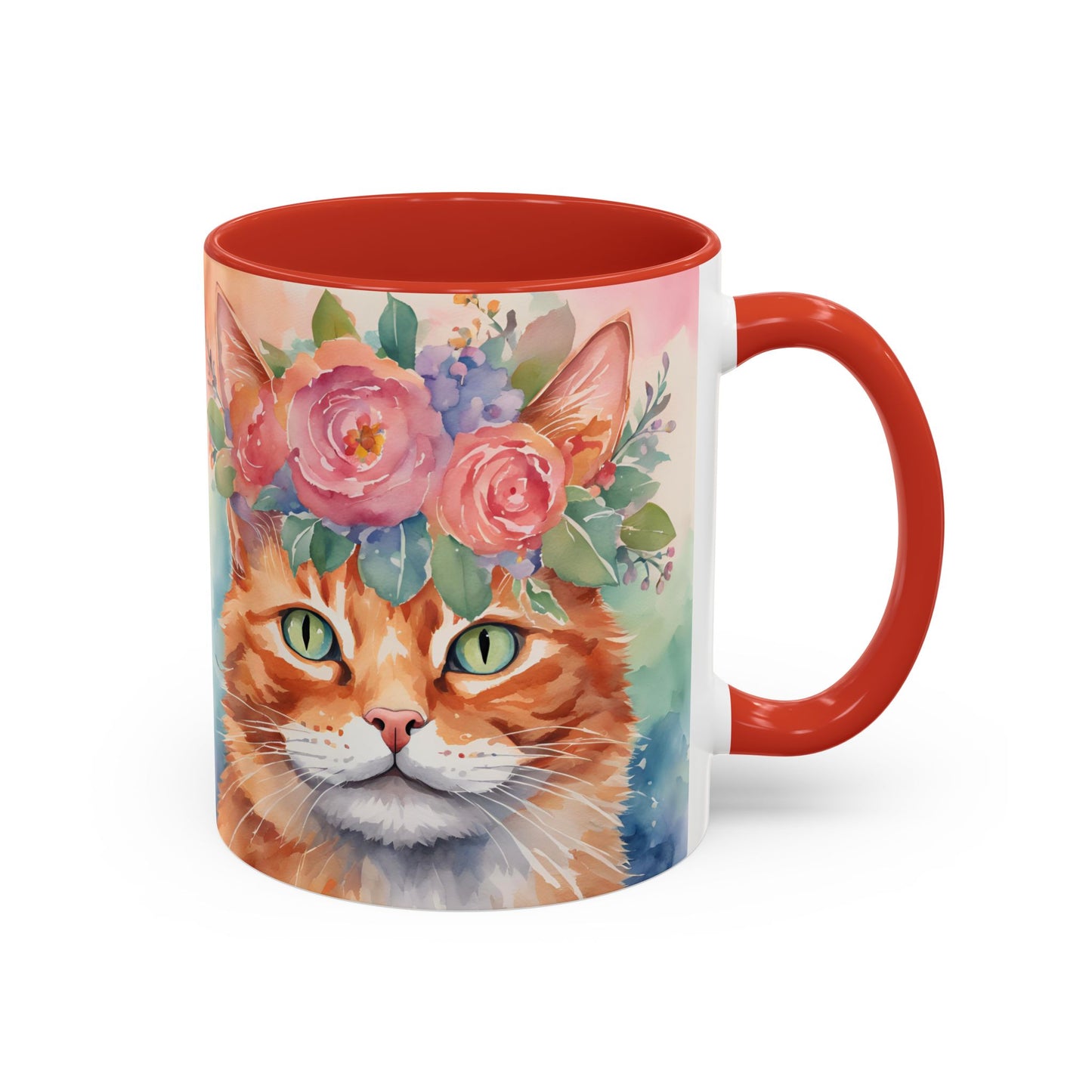 Floral Ginger Cat 01 Accent Coffee Mug - 11oz Perfect for Cat Lovers & Gifts