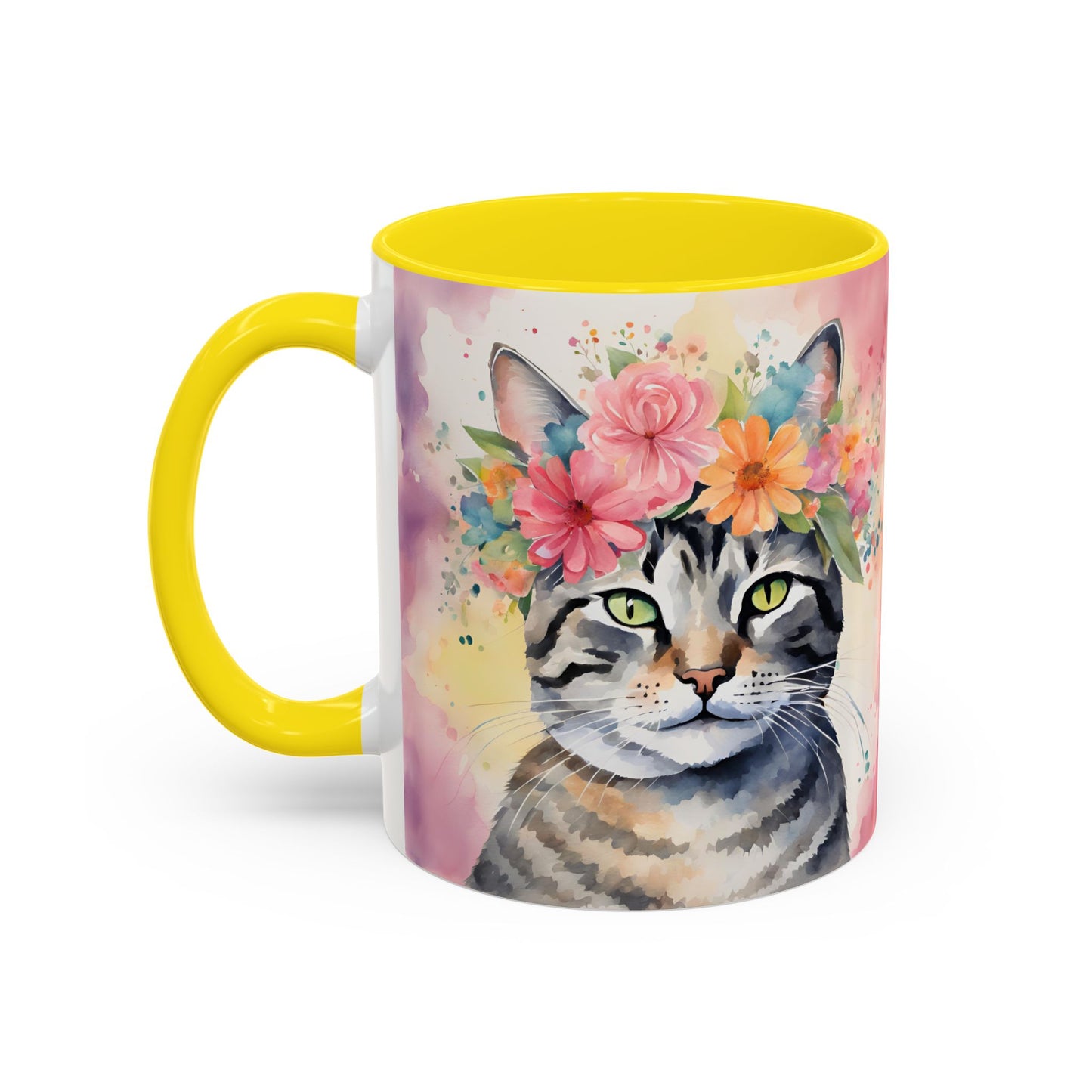 Floral Tabby Cat 02 Accent Coffee Mug - 11oz Perfect for Cat Lovers & Gifts