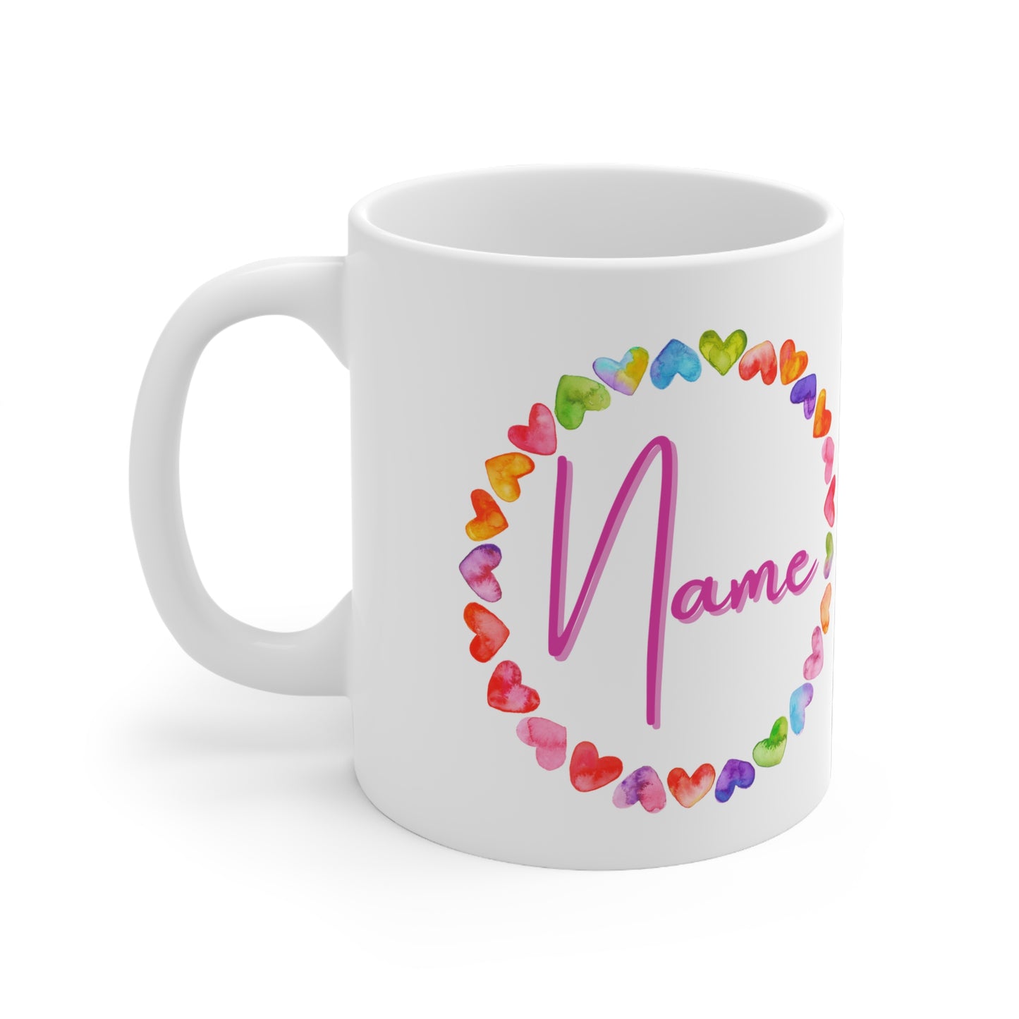 (Personizable) Multicolor Hearts Valentines Mug Ceramic 11oz