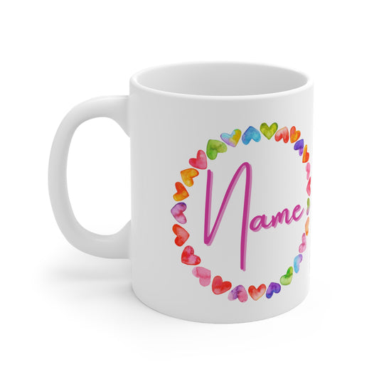 (Personizable) Multicolor Hearts Valentines Mug Ceramic 11oz