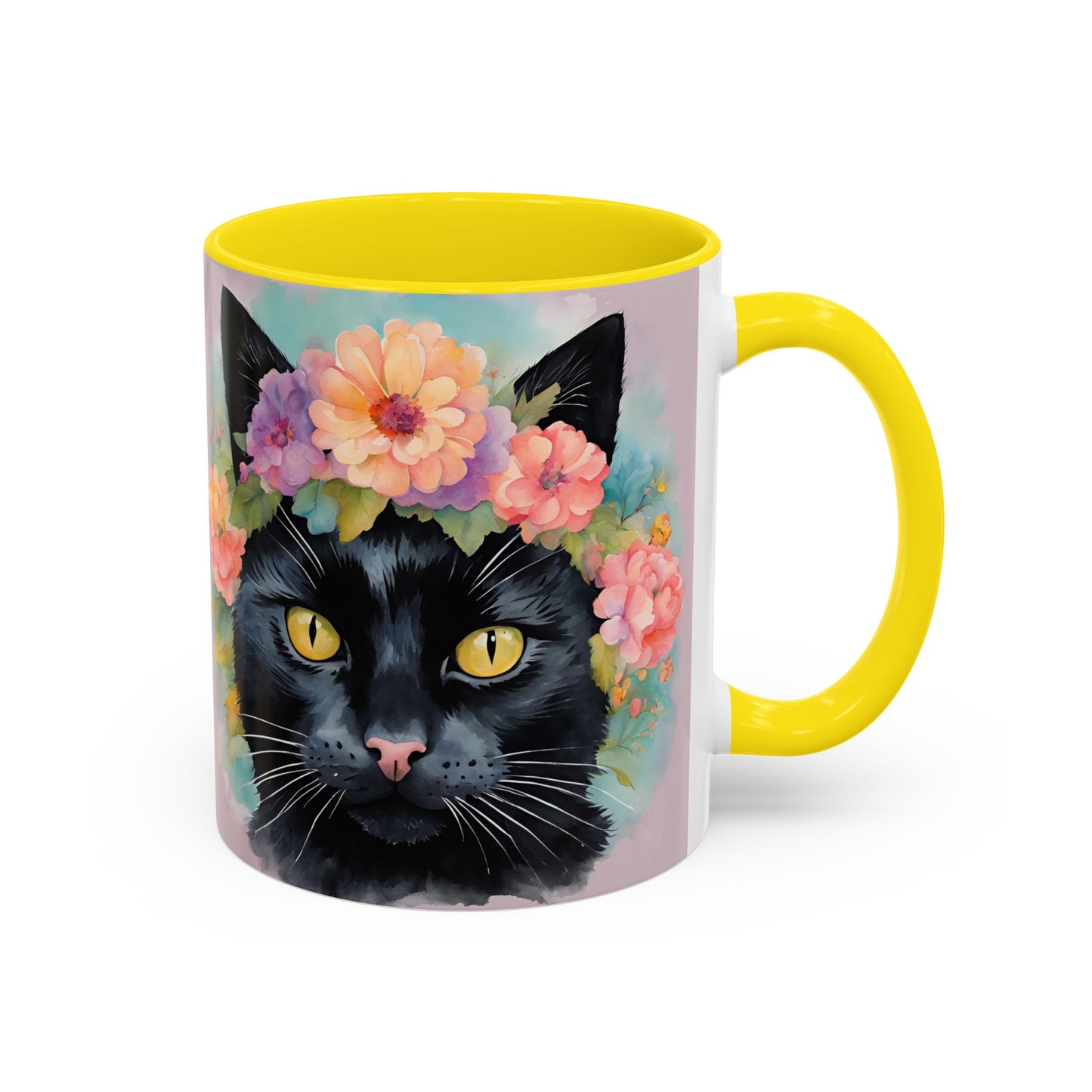 Floral Black Cat 01 Accent Coffee Mug - 11oz Perfect for Cat Lovers & Gifts