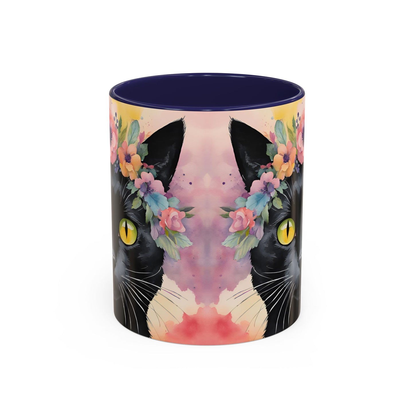 Floral Black Cat 02 Accent Coffee Mug - 11oz Perfect for Cat Lovers & Gifts