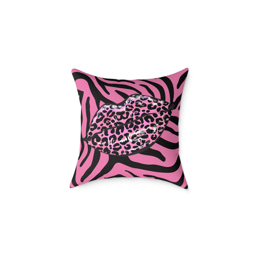 Pink Zebra Lips Poly Pillow