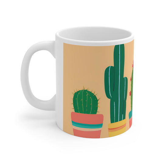 Playful Cacti 5 White Ceramic Mug 11oz