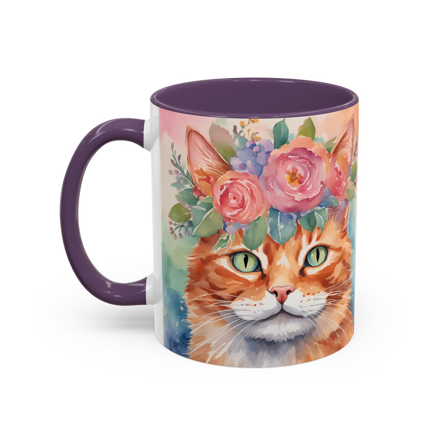Floral Ginger Cat 01 Accent Coffee Mug - 11oz Perfect for Cat Lovers & Gifts
