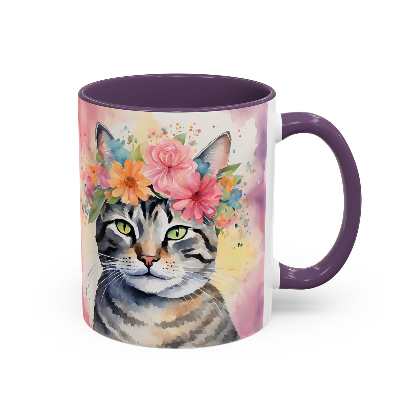 Floral Tabby Cat 02 Accent Coffee Mug - 11oz Perfect for Cat Lovers & Gifts