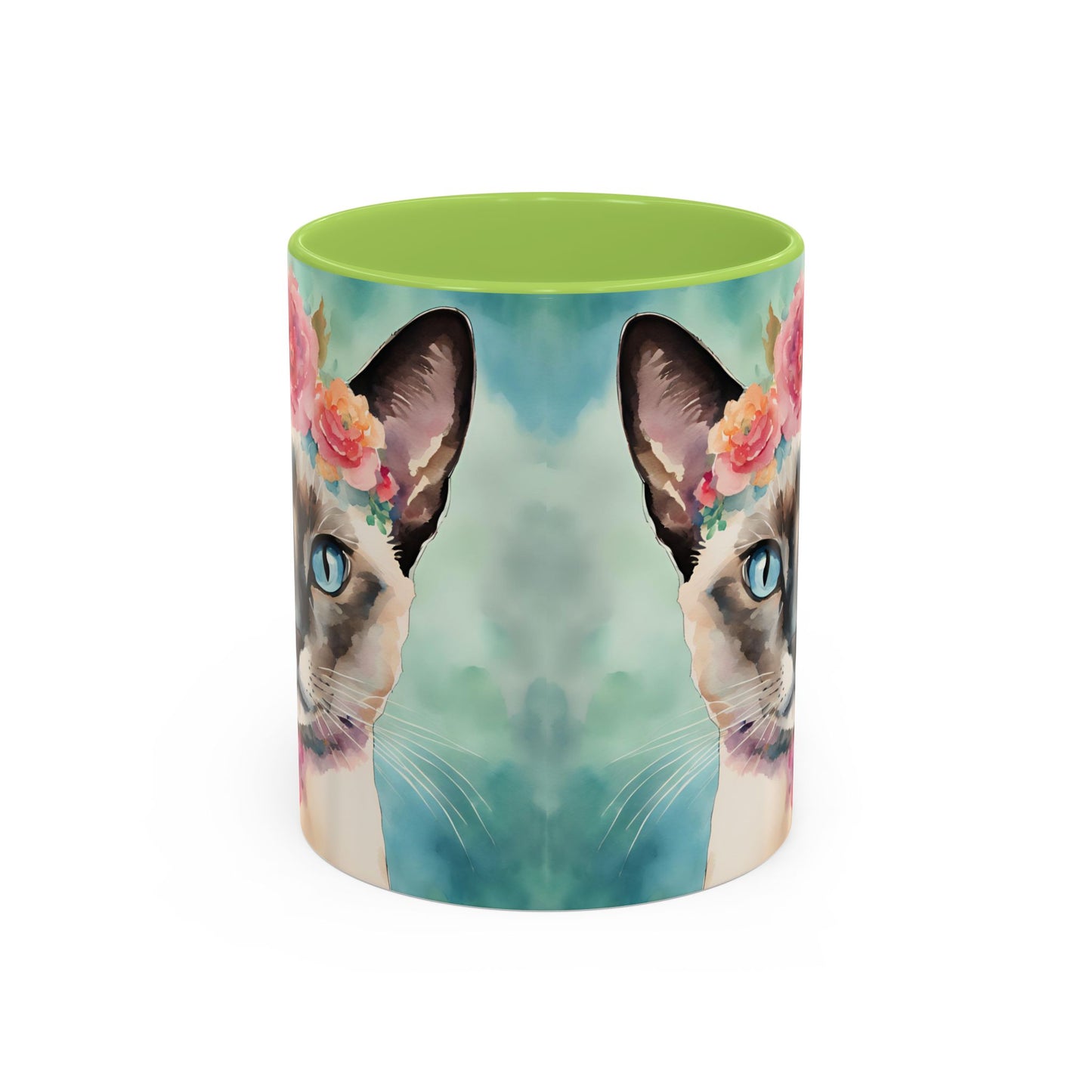 Floral Siamese Cat 01 Accent Coffee Mug - 11oz Perfect for Cat Lovers & Gifts