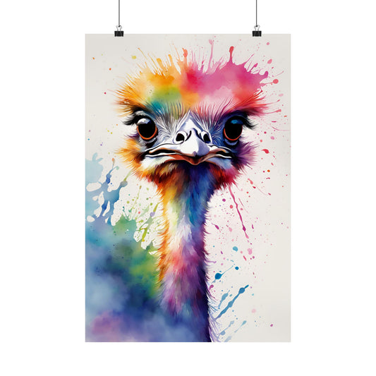 Multicolored Angry Ostrich 02 Matte Vertical Poster