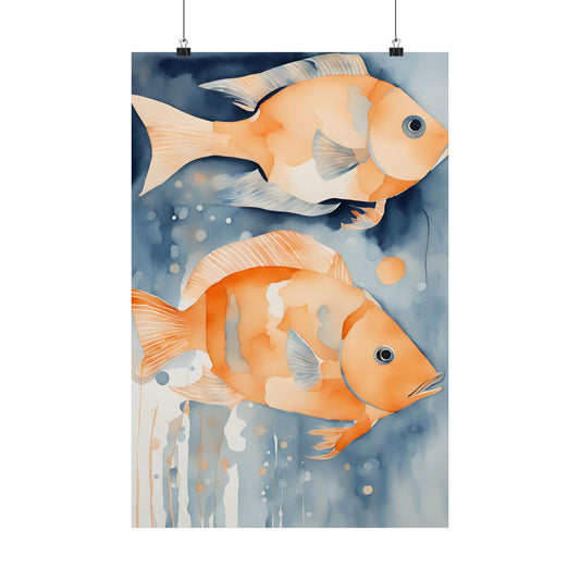 Abstract fish orange 1 Matte Vertical Posters