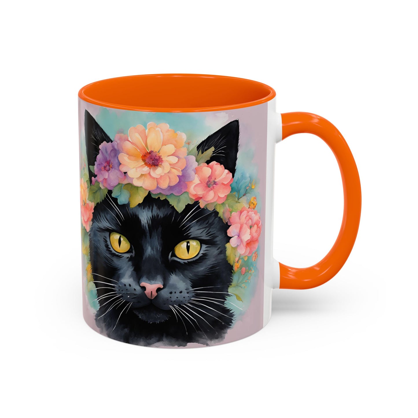 Floral Black Cat 01 Accent Coffee Mug - 11oz Perfect for Cat Lovers & Gifts