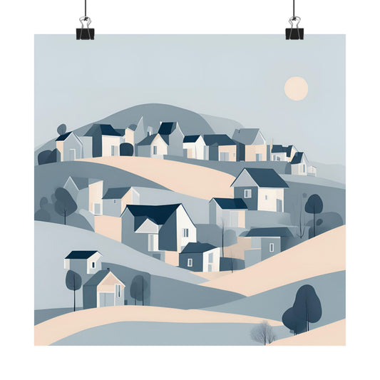 On The Hillside Blue 5 Matte Square Posters