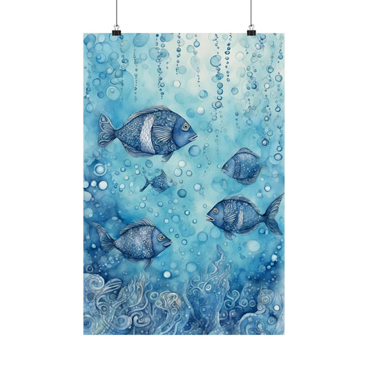 Abstract fish blue 2 Matte Vertical Posters