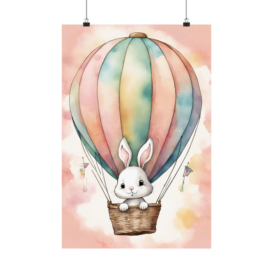 Nursery Bunny in a Hot Air Ballon 3 Matte Vertical Posters